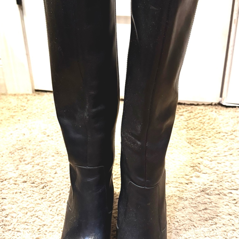 Vince Camuto Tall Black Leather Boot with Block Heel. - Picture 6 of 6